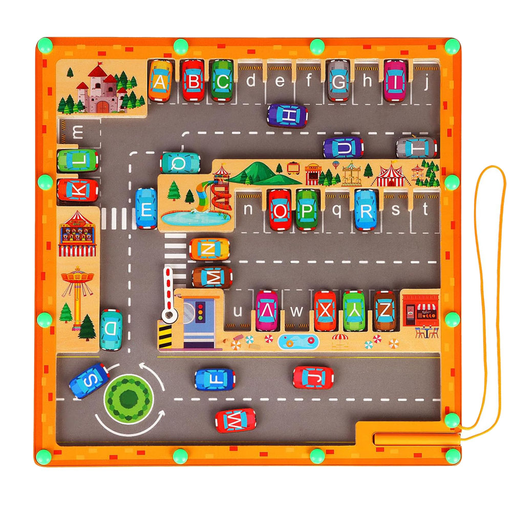 Woodworking Game - 磁気カラー&番号迷路 2 in 1 木製モンテッソーリ磁気ビーズパズル迷路幼児用ファインモーターおもちゃ就学前活動