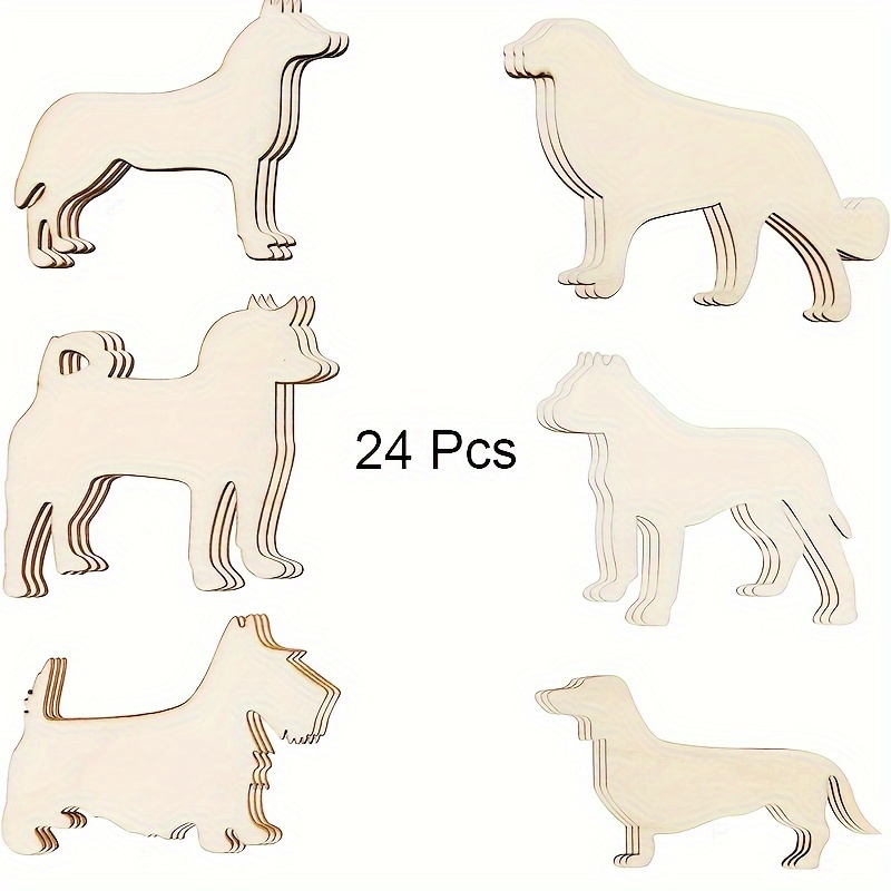 Woodworking Art - 工芸品、子犬の絵、動物、絵、パーティー、お祭りの装飾のための未完成の木製の切り抜き、24パック
