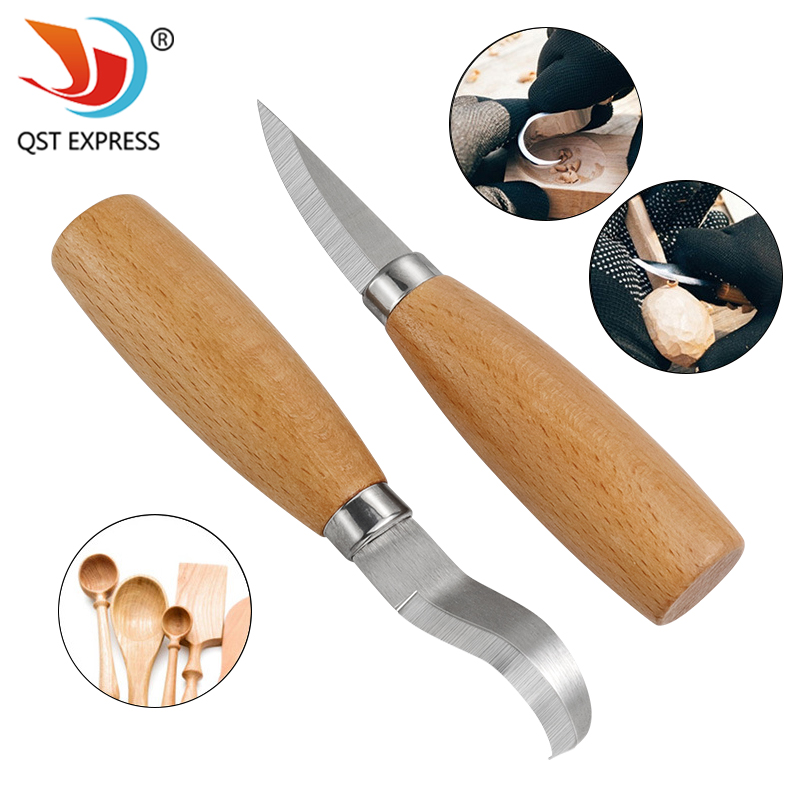 Woodworking For Beginners - ステンレス鋼彫刻ナイフ ブナ材ハンドル 曲線ストレートナイフ 木材切断ナイフ 木工彫刻ツールセット
