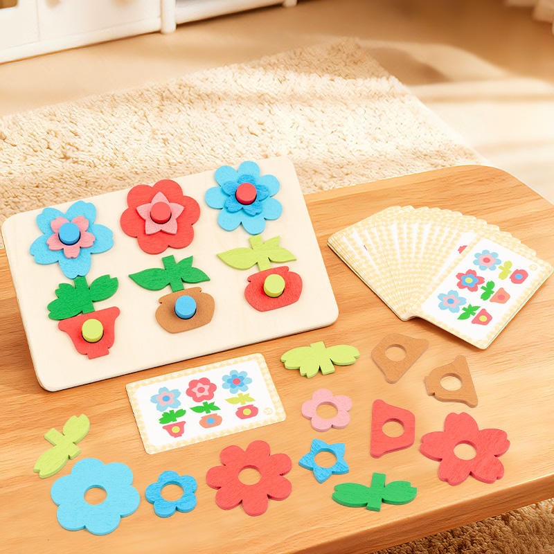Woodworking Game - 多用途の花柄パズルボードと積み木を組み合わせたもの、子供向けパズル早期教育玩具、集中力トレーニング