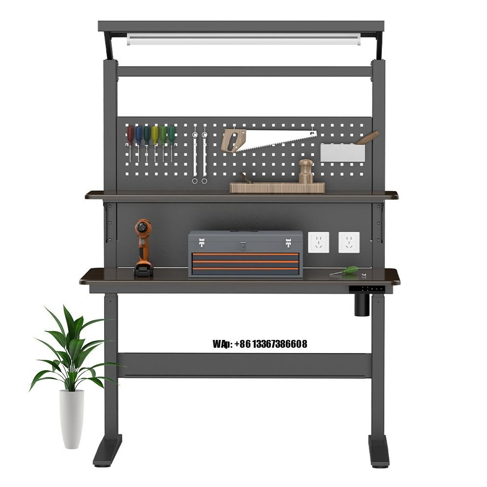 Woodworking Workbench - 高さ調節可能なフロアスタンディングワークテーブル、ヘビーデューティーワークベンチ、金属フレーム木製操作作業台