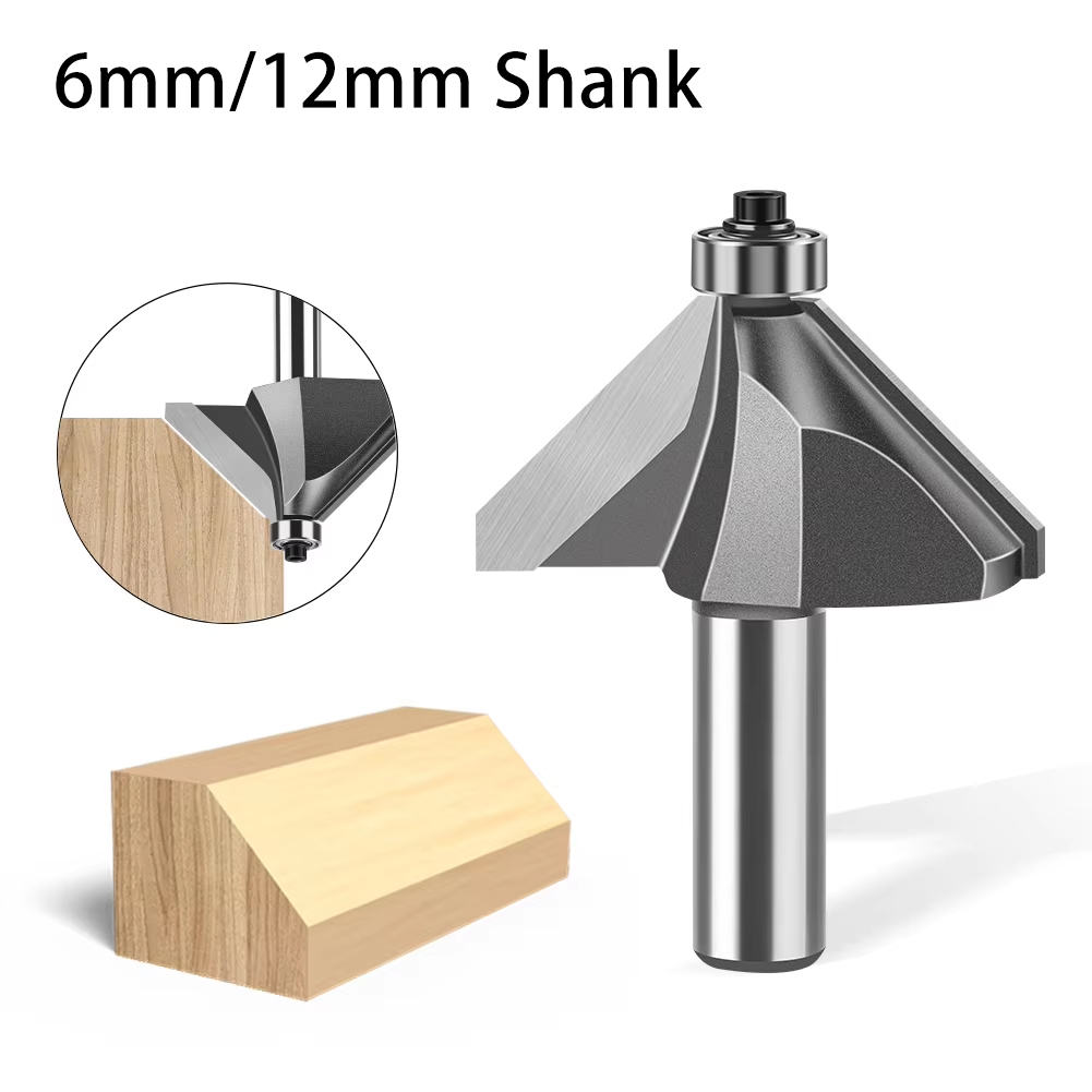 Woodworking Edge Corner Planer - 6mm 12mmシャンク 45度ベベルルータービット 木工用面取りフライスカッター 木材のエッジ角度トリミング用