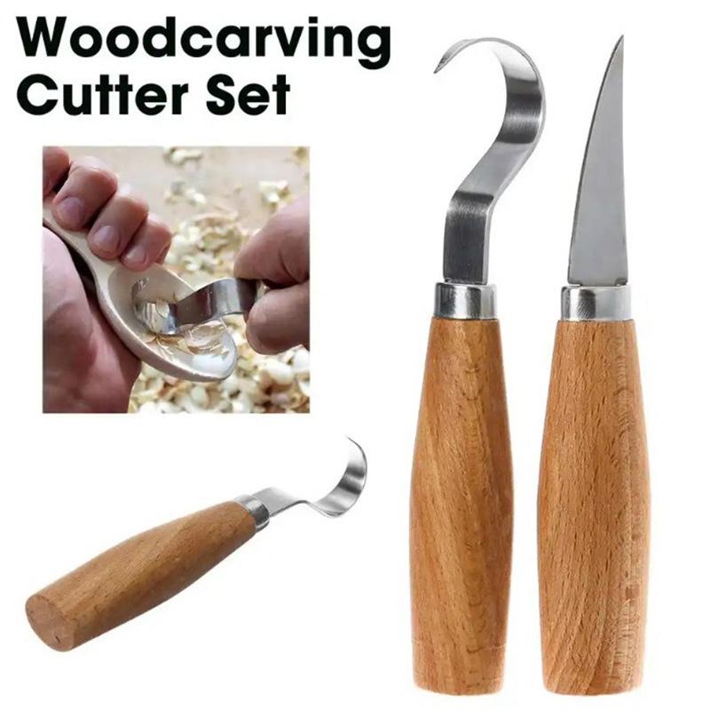Woodworking For Beginners - 木彫りナイフ チゼルフックナイフ 彫刻ツール 人間工学に基づいた木工用スプーン 耐久性のある曲がったナイフ 初心者向け彫刻用