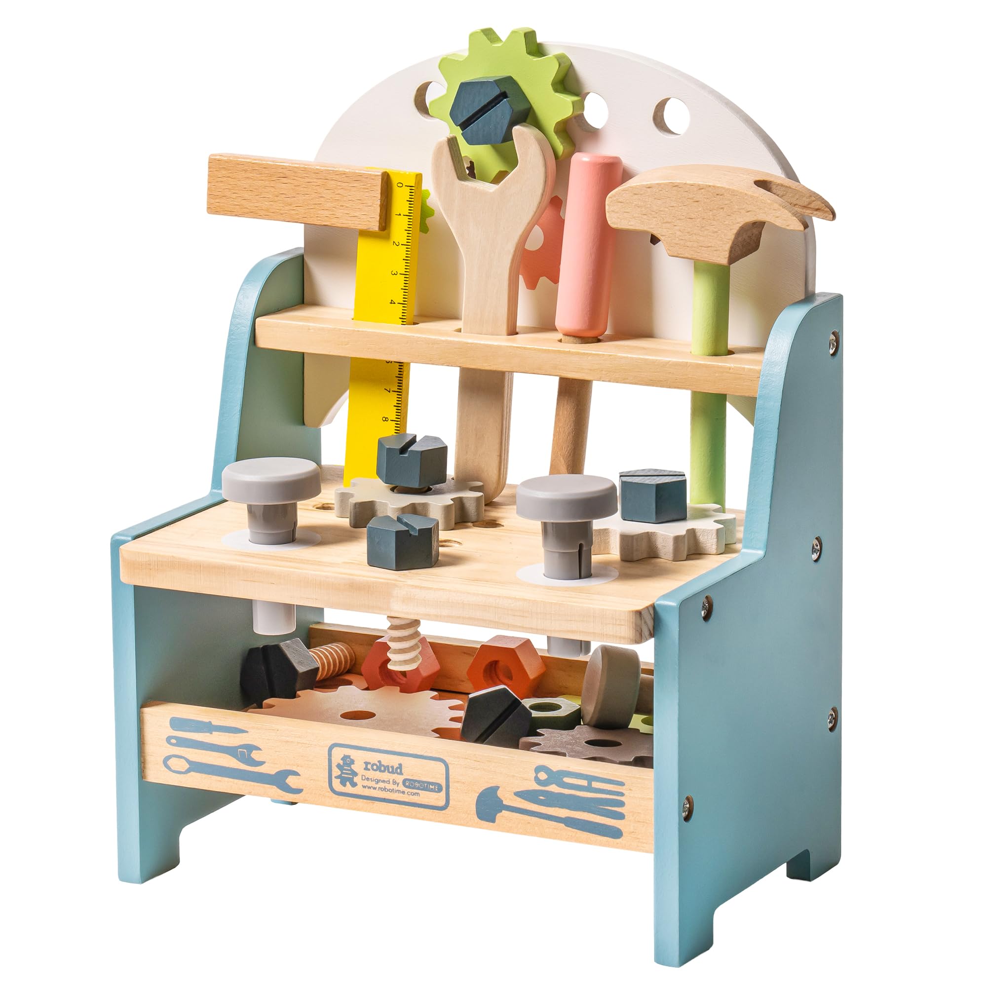 Woodworking Shops - ROBUD ミニ木製おもちゃの作業台セット ロールプレイセット モンテッソーリおもちゃ 3歳以上の男の子と女の子への誕生日プレゼントに最適