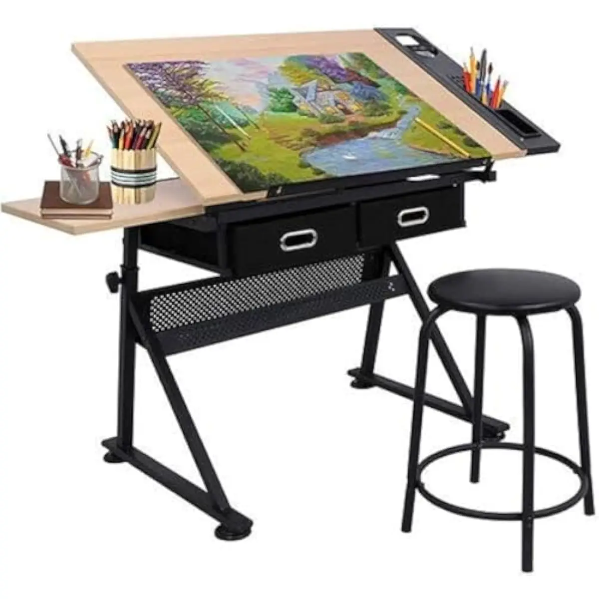 調整可能な製図用デスク（傾斜式木製天板付き）45 °   角 - Wood Woodworking のレビューと価格