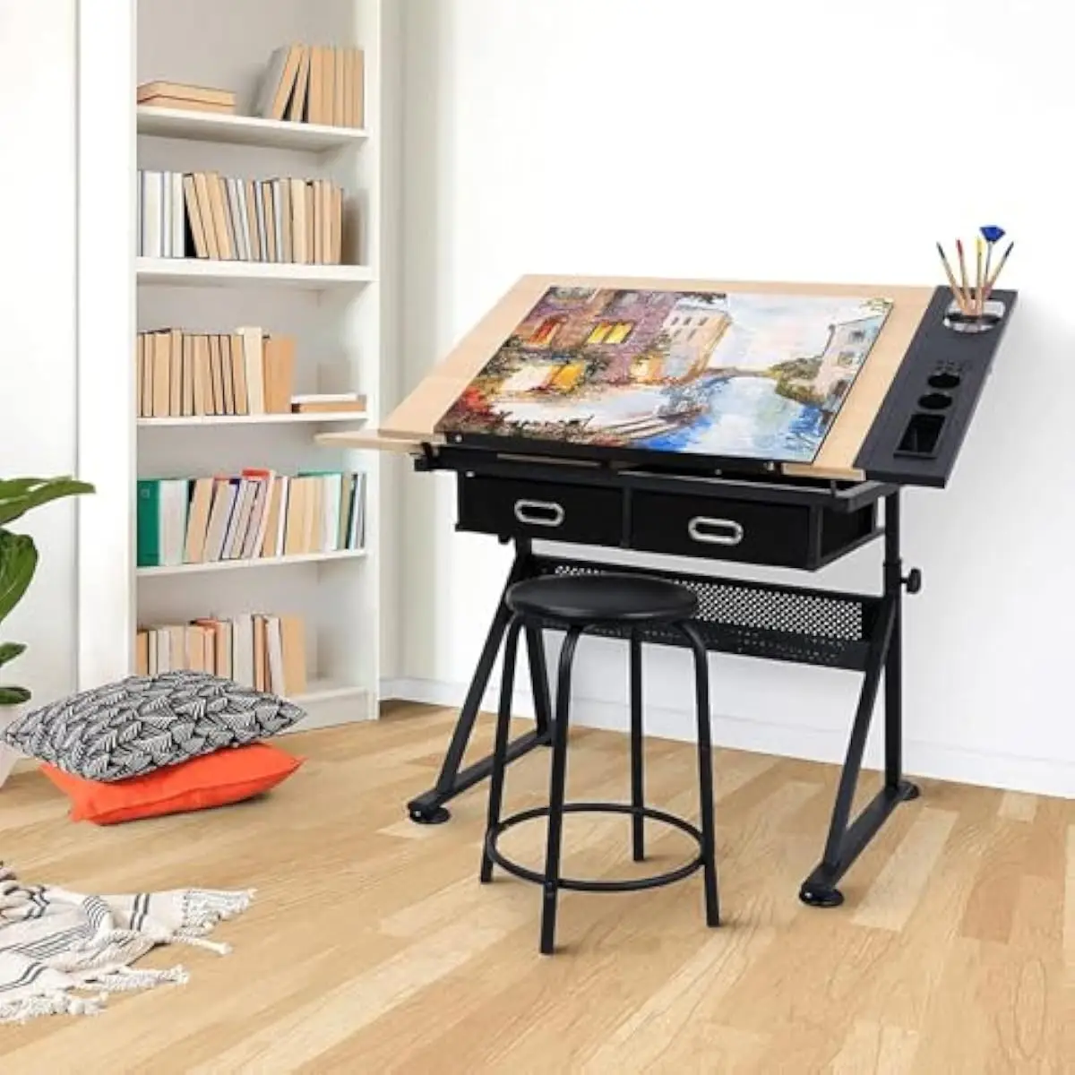調整可能な製図用デスク（傾斜式木製天板付き）45 °   角 - Wood Woodworking のレビューと価格