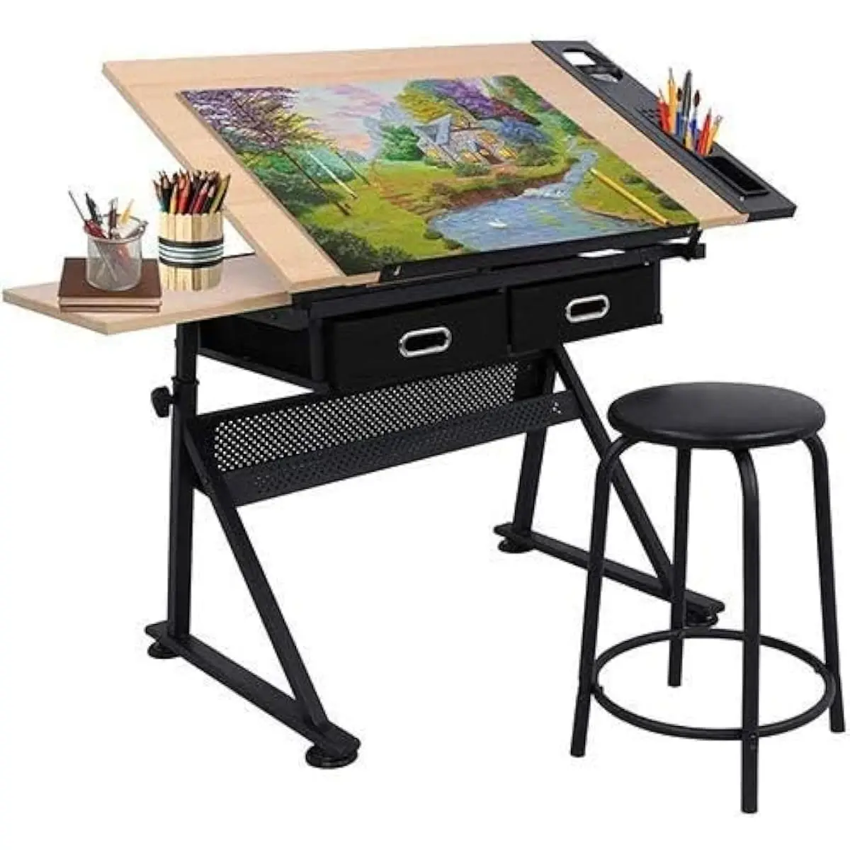 調整可能な製図用デスク（傾斜式木製天板付き）45 °   角 - Wood Woodworking のレビューと価格