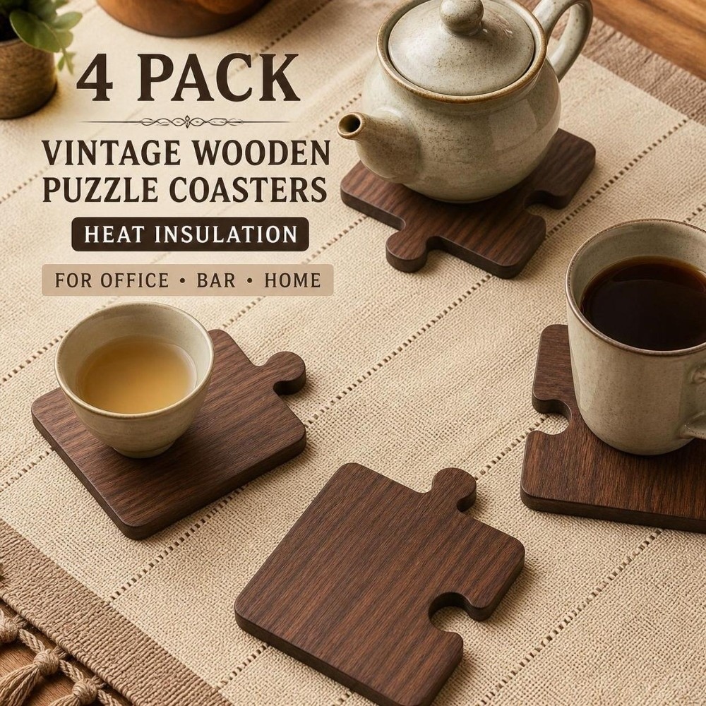4個入りヴィンテージ木製コースターセット 耐熱性 クリスマス - Woodworking Game のレビューと価格
