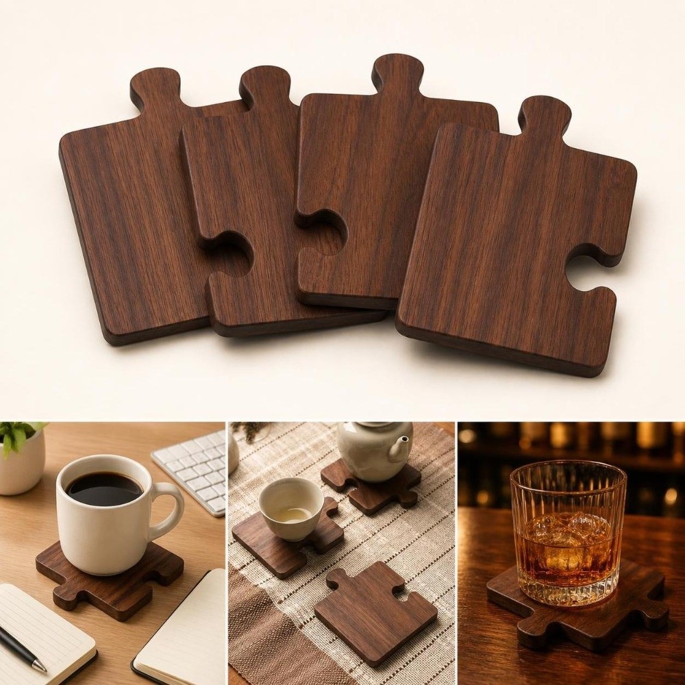 4個入りヴィンテージ木製コースターセット 耐熱性 クリスマス - Woodworking Game のレビューと価格