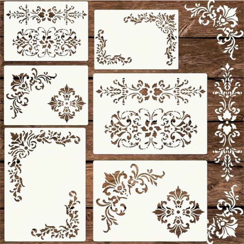 6 個の花柄コーナーステンシル絵画テンプレート用ヴィンテージ - Woodworking Art のレビューと価格