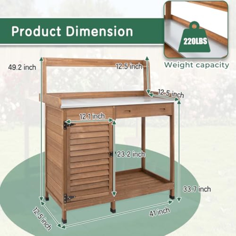 収納キャビネット付きの植木鉢置き台作業台、金属製のテーブルト - Woodworking Workbench のレビューと価格