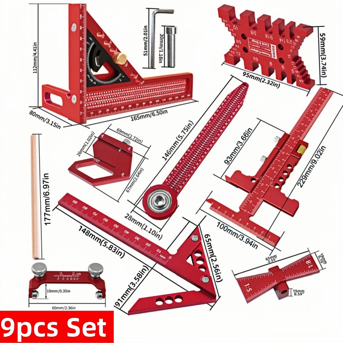 9個/10個入り木工測定ツールセット、収納ボックス付き、木製 - Woodworking Free Plans のレビューと価格