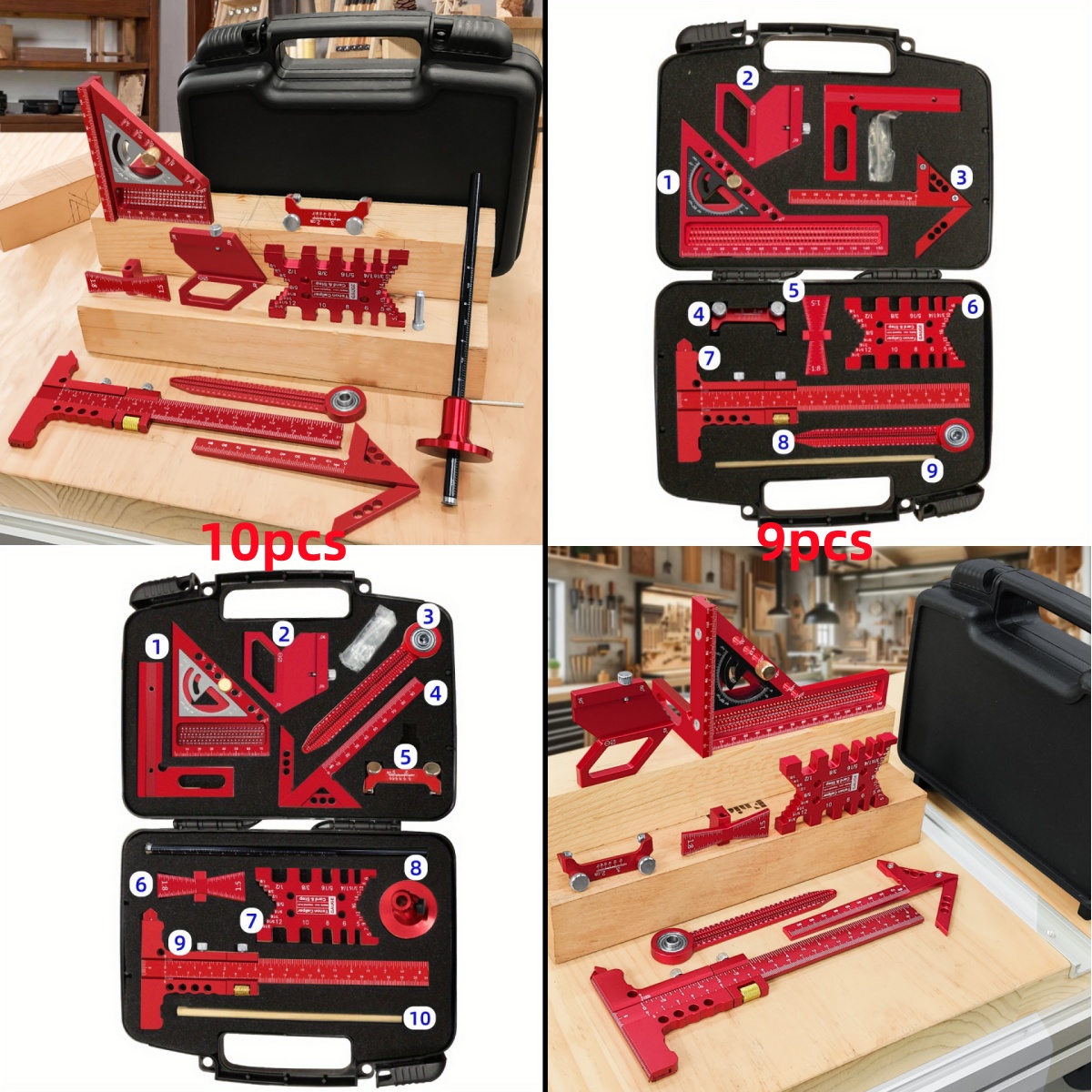 9個/10個入り木工測定ツールセット、収納ボックス付き、木製 - Woodworking Free Plans のレビューと価格