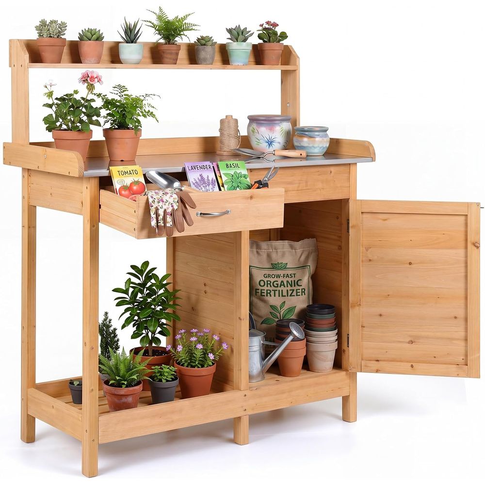 屋外用植木鉢置き台 木製ガーデンワークステーション 収納キャ - Woodworking Workbench のレビューと価格