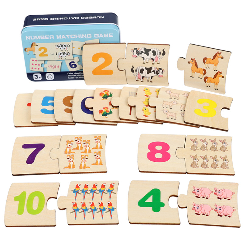 子供向け鉄箱ナンバー啓発ペアリング木製動物フードパズルボード - Woodworking Game のレビューと価格
