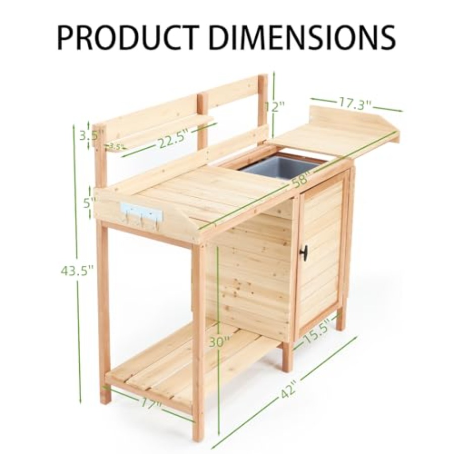 屋外用鉢植え作業台（シンク付き）、スライド式天板と収納キャビ - Woodworking Workbench のレビューと価格