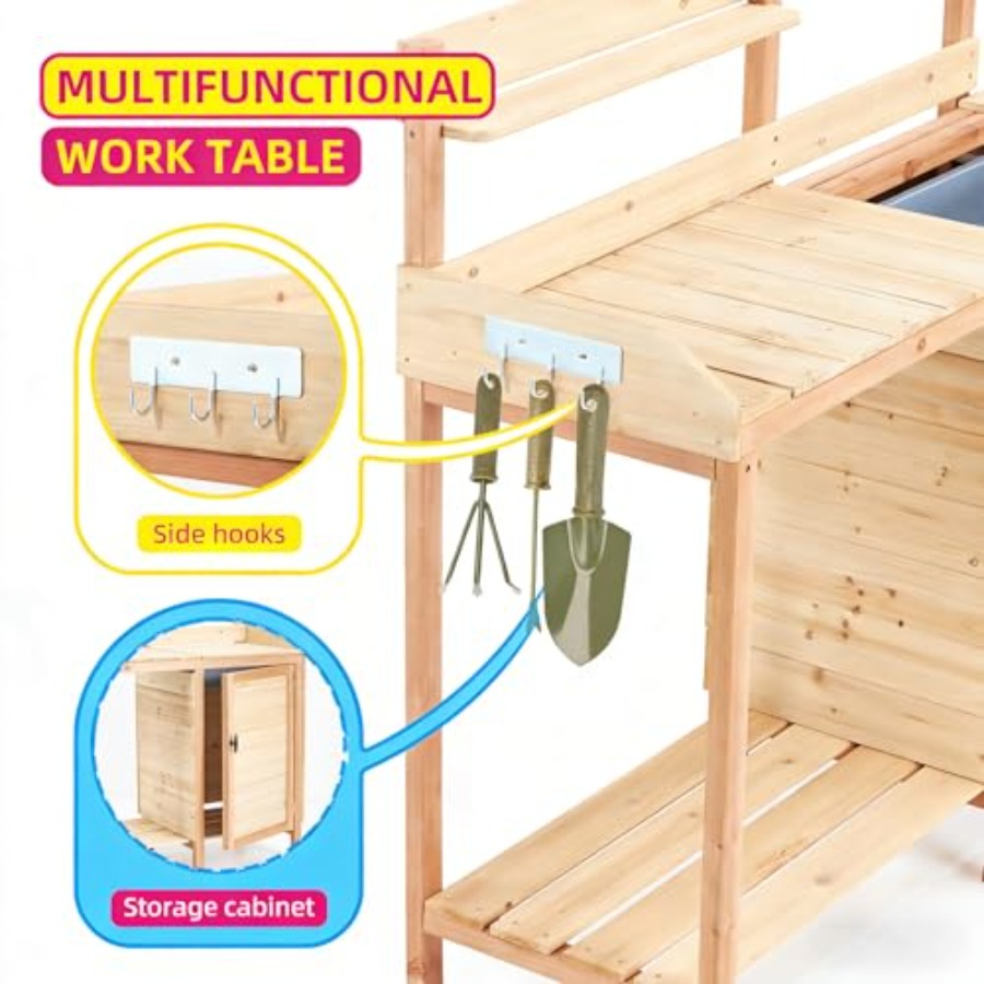 屋外用鉢植え作業台（シンク付き）、スライド式天板と収納キャビ - Woodworking Workbench のレビューと価格