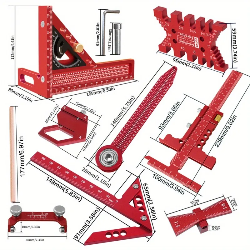 10点組木工用レイアウト測定ツールキット（収納ボックス付き） - Woodworking Free Plans のレビューと価格