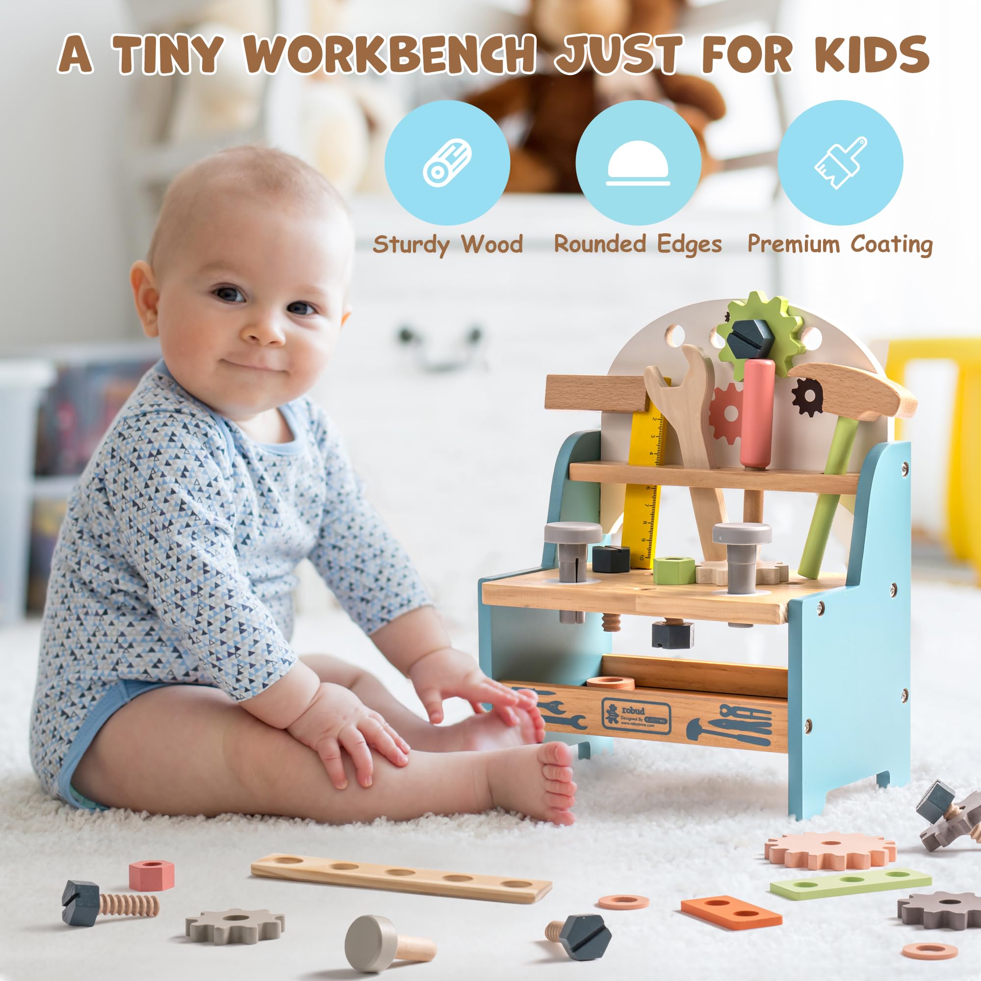 ROBUD ミニ木製おもちゃの作業台セット ロールプレイセッ - Woodworking Shops のレビューと価格