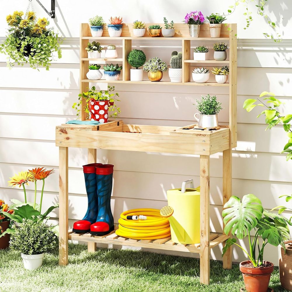 ポッティングベンチテーブル、60インチ木製ガーデンワークベン - Woodworking Workbench のレビューと価格