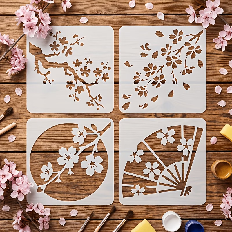 4 個の日本の桜のステンシル、再利用可能な DIY テンプレ - Woodworking Art のレビューと価格